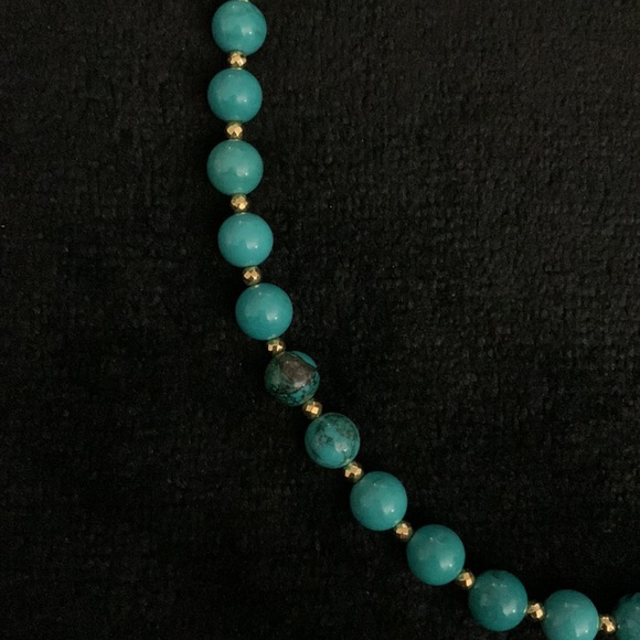 Turquoise and Gold Beaded Necklace - Picture 6 of 15